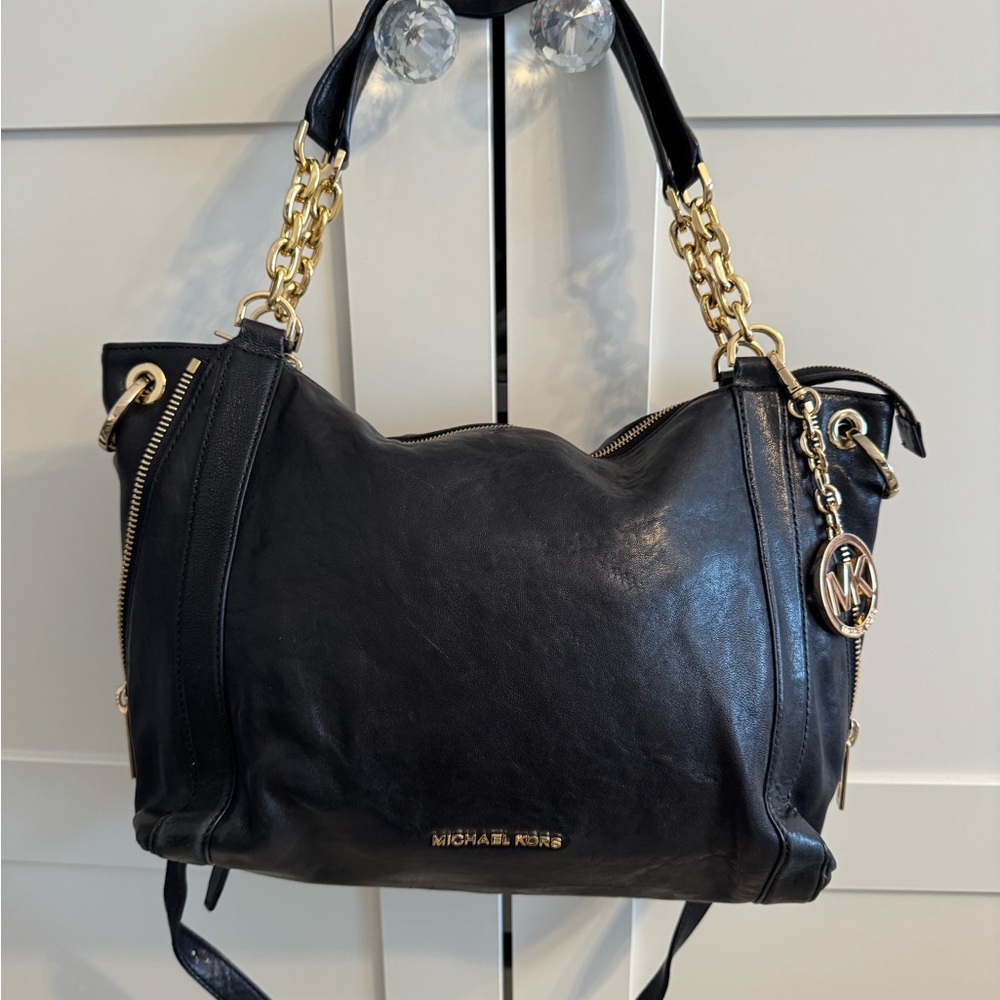 Michael Kors Black and Gold Leather Shoulder Bag